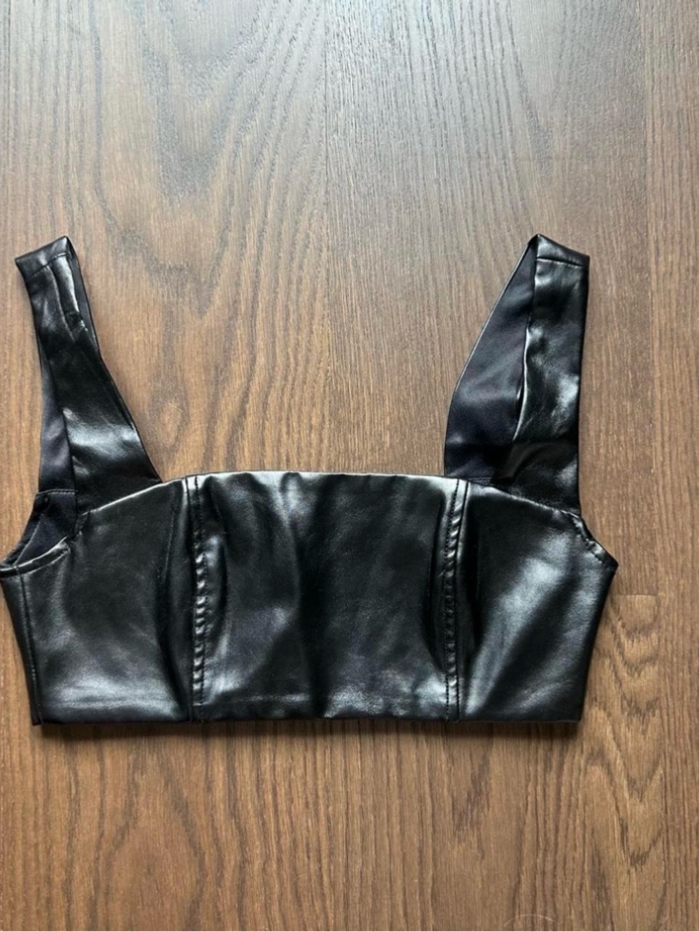Edikted Black Faux Leather Square Neck Crop Top